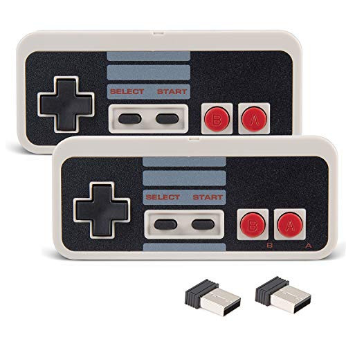 2 Pack NES Wireless Controller, kiwitatá Classic NES 2.4ghz Wireless USB PC Game Controller Joypad for Windows PC MAC Linux Raspberry Pi -Gray-
