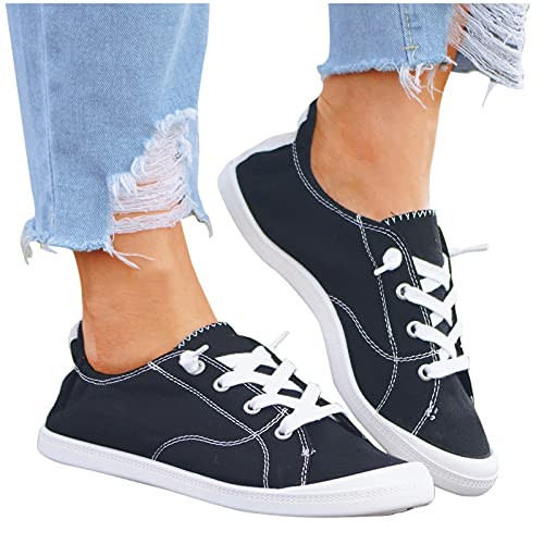 NarZhou Sneakers for Women,Women's Slip On Canvas Sneakers Flat Sneakers Walking Shoes Casual Shoes Women Sandals Black