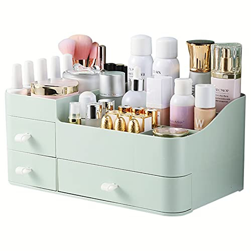 Bemgue Makeup Organizer for Vanity, Large Capacity Desk Organizer with Drawers for Cosmetics, Lipsticks, Jewelry, Nail Care, Skincare, Ideal for Bedroom and Bathroom Countertops - Green Bemgue Makeup Organizer for Vanity, Large Capacity Desk Organizer with Drawers for Cosmetics, Lipsticks, Jewelry, Nail Care, Skincare, Ideal for Bedroom and Bathroom Countertops - Green
