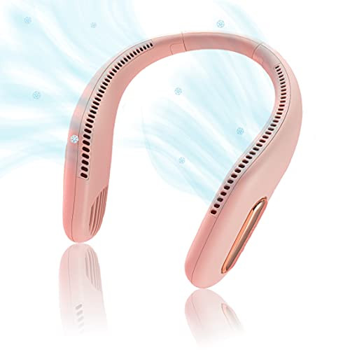 NLR Portable Neck Fan, Hands Free Bladeless Fan, 2400 mAh Battery Operated Wearable Personal Fan, Leafless, Rechargeable, Headphone Design, USB Powered Desk Fan,3 Speeds -Pink-