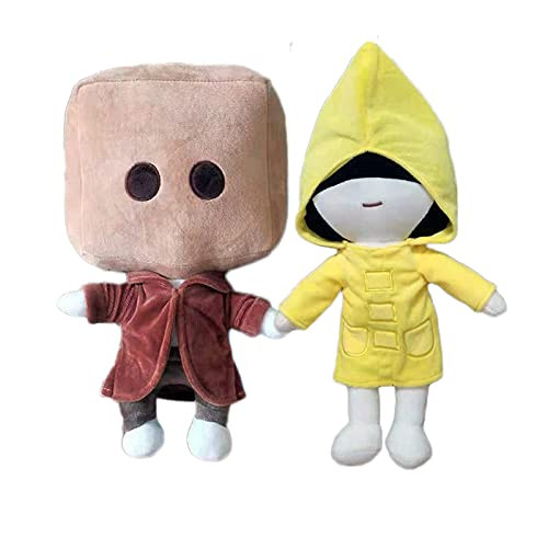 Bvlglp Little Nightmares Plush Toy, 2pcs Mono and Six Little Nightmares Figures, Cute Little Nightmares Game Figure Doll Throw Pillow Toy for Child Baby Birthday Gift-25-30cm-