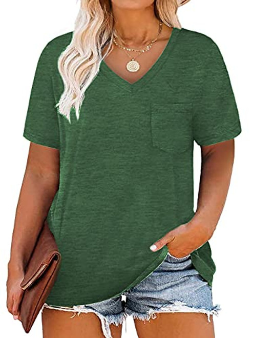 3X Womens Tops Plus Size Summer Basic V Neck Shirts Tunic 3XL Green 22W 3X Womens Tops Plus Size Summer Basic V Neck Shirts Tunic 3XL Green 22W