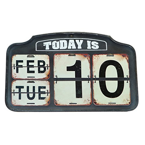 NIKKY HOME Shabby Chic Metal Perpetual Flip Desk Calendar Distressed Finish, Black 16 by 9 Inches