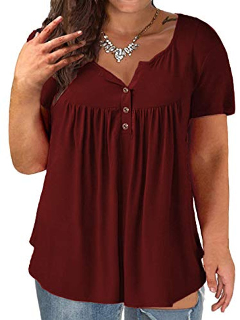 Summer Tops for Womens Plus Size 3X Button Up Shirts Wine Red 22W