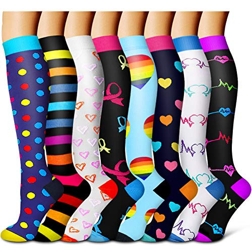 Laite Hebe Compression Socks For Women and  Men -8 Pairs-,Stockings-Best for Running,Sports,Flight travel,Pregnancy