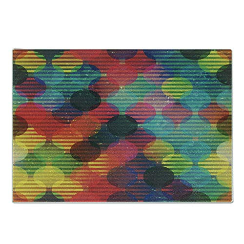 Ambesonne Geometric Circle Cutting Board, Psychedelic Digital Futuristic Spherical Figures Funky Grunge Display, Decorative Tempered Glass Cutting and Serving Board, Small Size, Multicolor