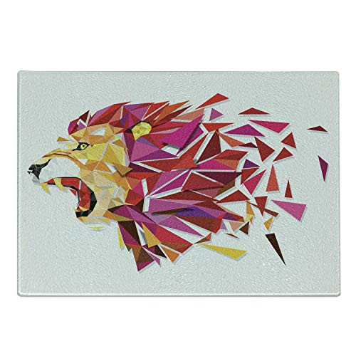 Ambesonne Geometric Cutting Board, Polygon Art Stylized Lion King Figure with in Gradient Tones Modern Art Print, Decorative Tempered Glass Cutting and Serving Board, Small Size, Multicolor