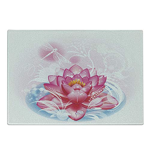 Ambesonne Flower Cutting Board, Mandala Motif Orient Yoga Theme Lotus Flower Figure with Abstract Mantis and Dots Photo, Decorative Tempered Glass Cutting and Serving Board, Small Size, Pink