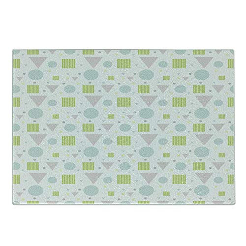 Ambesonne Pastel Cutting Board, Abstract Art Geometric Figures in Pastel Colored Design Modern Artwork Print, Decorative Tempered Glass Cutting and Serving Board, Small Size, Seafoam Lime Green