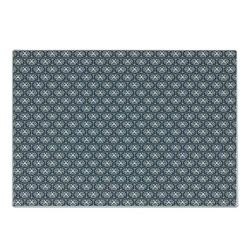 Ambesonne Japanese Cutting Board, Attached Hexagons with Ornate Floral Figures Geometric Pattern, Decorative Tempered Glass Cutting and Serving Board, Small Size, Charcoal Grey Dark Blue White