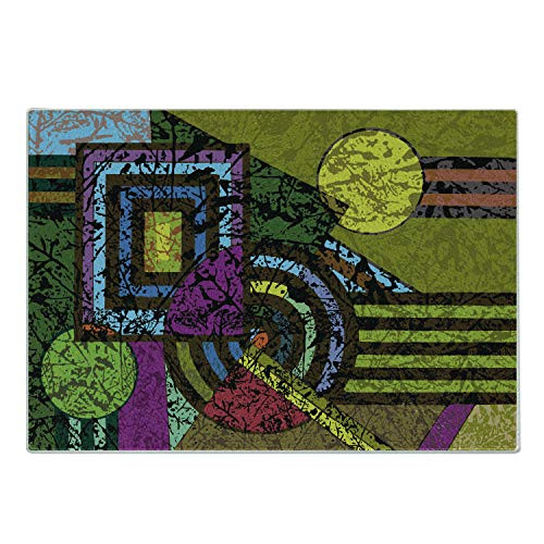 Ambesonne Abstract Cutting Board, Grunge Pattern with Murky Trippy Geometric Figures Dynamic Circle Illustration, Decorative Tempered Glass Cutting and Serving Board, Small Size, Multicolor