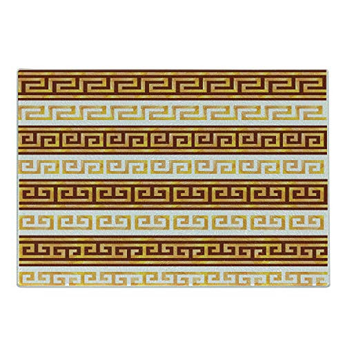 Ambesonne Toga Party Cutting Board, Ancient Greek Cultural Tribal Geometric Meanders Figure Ornaments Design, Decorative Tempered Glass Cutting and Serving Board, Small Size, Redwood Apricot