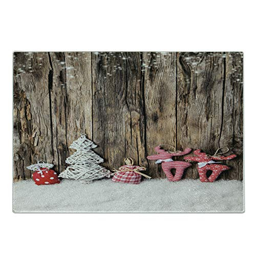 Ambesonne Winter Cutting Board, Traditional Cute Cloth Christmas Inspired Figures Rustic Wooden Planks Vintage, Decorative Tempered Glass Cutting and Serving Board, Small Size, Brown White Pink Ambesonne Winter Cutting Board, Traditional Cute Cloth Christmas Inspired Figures Rustic Wooden Planks Vintage, Decorative Tempered Glass Cutting and Serving Board, Small Size, Brown White Pink