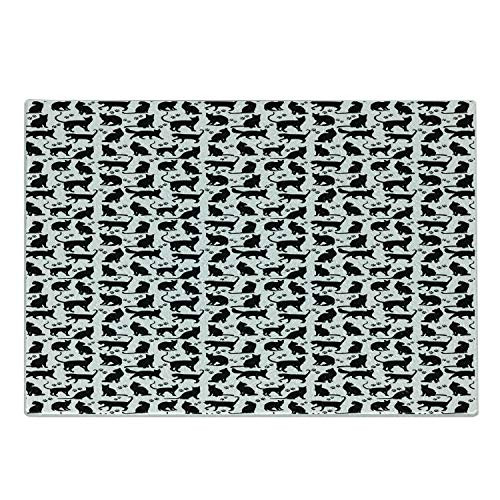 Ambesonne Cat Cutting Board, Black Silhouettes in Different Positions Friendly Furry Feline Domestic Pet Figures, Decorative Tempered Glass Cutting and Serving Board, Small Size, Black White