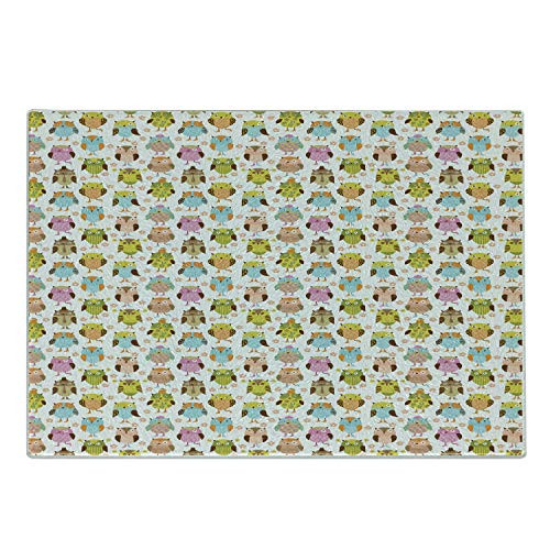 Ambesonne Owls Cutting Board, Artistic Floral Bird Figures Daisies Oranges Sunglasses Stripes Swirls Hearts Colorful, Decorative Tempered Glass Cutting and Serving Board, Small Size, Multicolor