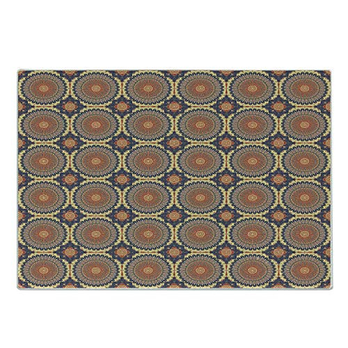 Ambesonne Mandala Cutting Board, Ethnic Round Figure with Arabesque Design Details Eastern Ancient Moorish Culture, Decorative Tempered Glass Cutting and Serving Board, Small Size, Multicolor