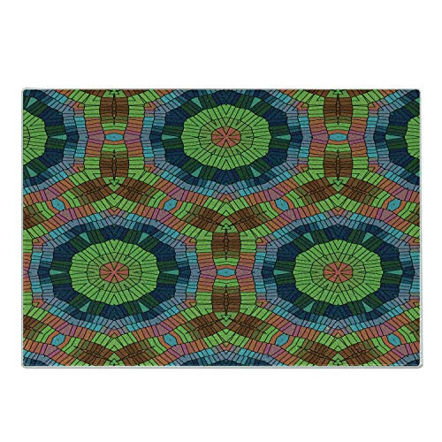 Ambesonne Colorful Cutting Board, Ethnic and Abstract Round Figures with African Tribal Native Art Design Elements, Decorative Tempered Glass Cutting and Serving Board, Small Size, Multicolor