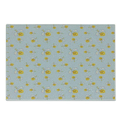 Ambesonne Bee Cutting Board, Hand-Drawn Outline of Insect Figure with Splashed Yellow Paint on Plain Background, Decorative Tempered Glass Cutting and Serving Board, Small Size, Multicolor