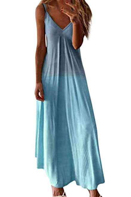 CiCiYours Dresses for Women,Women's Casual Sleeveless Loose Maxi Dresses Summer Sundress Sleeveless V-Neck Long Dresses Blue S