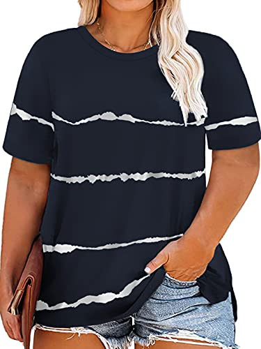 VISLILY Plus Size Womens Tops 3X Summer Short Sleeve Shirts Navy Blue 22W