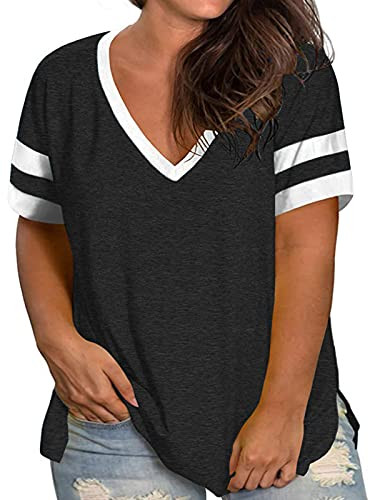 VISLILY Womens Plus Size Tops 3X Cute Color Block Short Sleeve Tee Shirts Black 22W