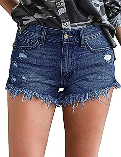 Necooer Women Denim Shorts Casual Summer Mid Waist Stretchy Denim Jean Shorts -X-Large, Dark Blue-