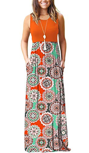 AUSELILY Women's Plus Size Summer Sleeveless Loose Plain Maxi Dress Casual Long Dress with Pockets-3XL,Orange-