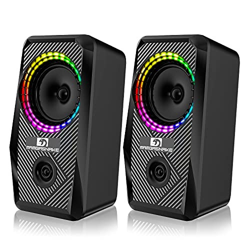 XINMENG Computer Speakers,10W RGB Gaming Speakers 2.0 USB Powered Stereo Bass Volume Control with 5 Controllable LED Lighting Modes, 3.5mm Aux Input Multimedia Speaker for PC Desktop Laptop Monitor