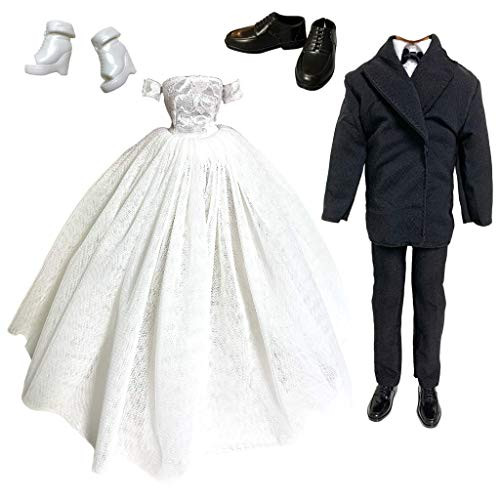 11.5 inch Doll Clothes and Shoes Wedding Bride Groom Bridal Set Wedding Dress and Groom Tuxedo Tux Black Suit for Fashion Doll Boy Ken Doll Fashion Pack Wedding Table Centerpiece Decoration 11.5 inch Doll Clothes and Shoes Wedding Bride Groom Bridal Set Wedding Dress and Groom Tuxedo Tux Black Suit for Fashion Doll Boy Ken Doll Fashion Pack Wedding Table Centerpiece Decoration