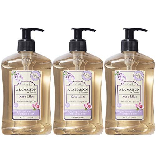 A La Maison de Provence Liquid Hand Soap - Rose Lilac Scent - French Milled Moisturizing Natural Hand Soap - in 16.9 oz. Pump Bottles - -3 Pack- A La Maison de Provence Liquid Hand Soap - Rose Lilac Scent - French Milled Moisturizing Natural Hand Soap - in 16.9 oz. Pump Bottles - -3 Pack-
