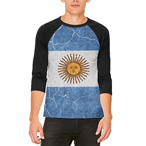 Old Glory Distressed Argentina Flag Mens Raglan T Shirt White-Black MD