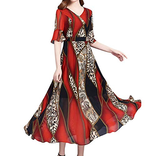 UOFOCO Maxi Dresses for Women Fashion Summer V-Neck Knee Length Short Sleeve Leopard Print Dress Red UOFOCO Maxi Dresses for Women Fashion Summer V-Neck Knee Length Short Sleeve Leopard Print Dress Red