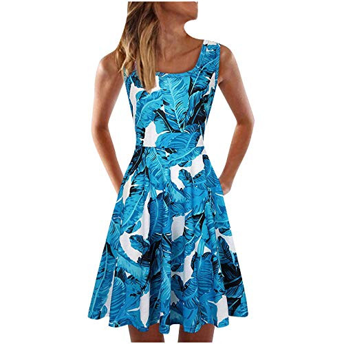 JPVDPA Women's Summer Floral Print Dress Adjustable Spaghetti Casual Ruffle Dress O-Neck Sleeveless Dress Blue JPVDPA Women's Summer Floral Print Dress Adjustable Spaghetti Casual Ruffle Dress O-Neck Sleeveless Dress Blue