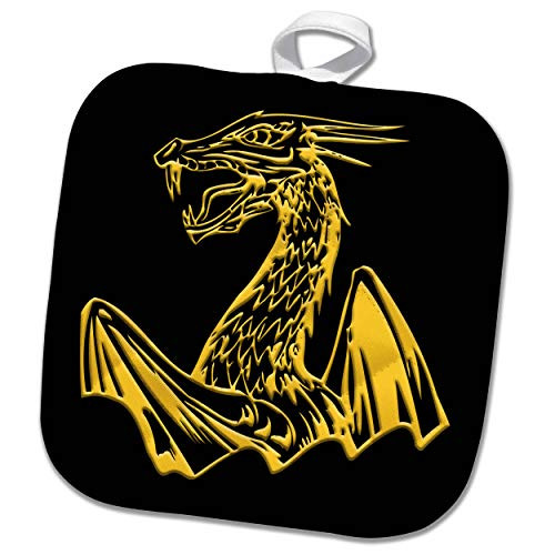 3dRose Head of the winged dragon. Yellow on black silhouette image - Potholders -phl-326159-1-