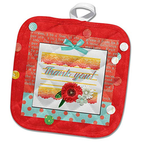 3dRose Image of Flowers, Lace, Dots, and String, Orange, Aqua - Potholders -phl-336630-1-