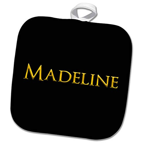 3dRose Madeline common well known female name in the USA. Yellow, black. - Potholders -phl-339873-1-