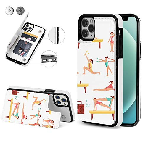 Compatible with iPhone 12 Case/Compatible with iPhone 12 Pro Case,Pommel Horse Maces and Ribbons Athlete Figures Performing Acrobatics Pattern,Microfiber PU Leather Wallet,for The iPhone 12 6.1