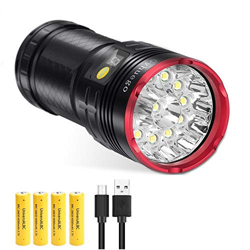 10000 Lumens LED Flashlight, Bright USB Rechargeable High Lumen Handheld Flashlight, 4 Modes Power Display Emergency Flashlight with 18650 Battery