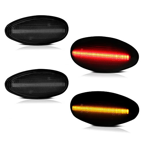 -4-Pieces- For 2001-2014 Chevy Silverado GMC Sierra 3500HD Dually Pickup Smoked Lens Red  plus Amber LED Strip Rear Fender Light Side Marker Lamp Replacement, Driver  and  Passenger Side