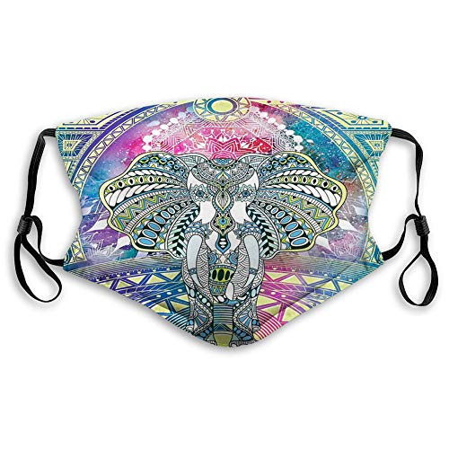 Windproof Activated Carbon mask, Mythological Ancient Elephant Popular Asian Figure in Center of Ornamental Design,Facial decorations for Unisex adults?3249