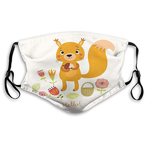 Windproof Activated Carbon mask, Funny Animal Figure with Various Flowers at Its Feet Saying Hello Cheery Greeting,Facial decorations for Unisex adults?1296