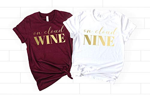 Wine Bachelorette Party Shirts, On Cloud Wine and On Cloud Nine Shirts For Bride and Bridesmaids in Gold Foil, Rose Gold and Silver Foil Graphics
