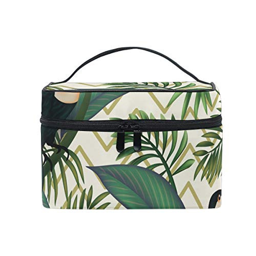 Makeup Cosmetic Bag Tropical Green Leaves Birds Toucan Portable Travel Train Case Toiletry Bags Organizer Multifunction Storage