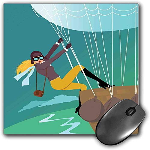 Mouse Pad Gaming Functional Explore Thick Waterproof Desktop Mouse Mat Vintage Cartoon Style Explorer Spy Woman Figure Adventurer on a Hot Air Balloon,Multicolor Non-slip Rubber Base