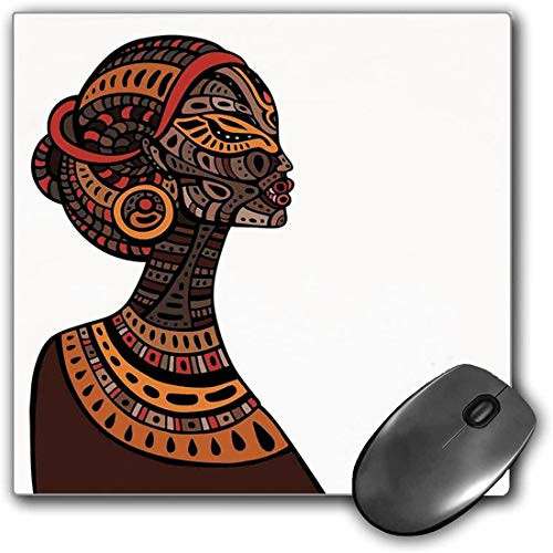 Mouse Pad Gaming Functional African Thick Waterproof Desktop Mouse Mat Tribal Exotic Beauty Woman Figure with Traditional Mask Totem Illustration Decorative,Brown and Cinnamon Non-slip Rubber Base