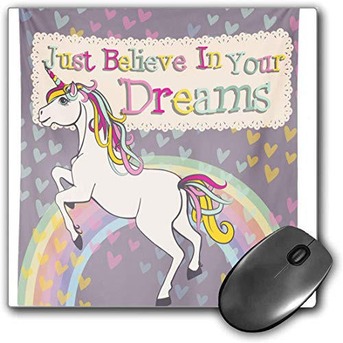 Mouse Pad Gaming Functional Feminine Thick Waterproof Desktop Mouse Mat Unicorn Figure with Believe in Your Dreams Inspiring Quote Illustration,Blue Non-slip Rubber Base