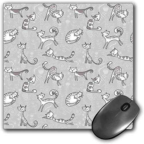 Mouse Pad Gaming Functional Grey Decor Thick Waterproof Desktop Mouse Mat Cute Cat Figures Posing Over Floral Background Feline Kitten Kitty Cartoon Art Prints,White Non-slip Rubber Base