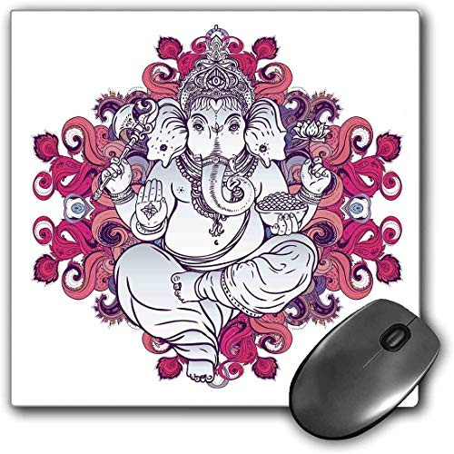 Mouse Pad Gaming Functional Thick Waterproof Desktop Mouse Mat Figure Over Floral Colorful Mandala Pattern Eastern Faith Symbol Print,Pink Grey Non-slip Rubber Base