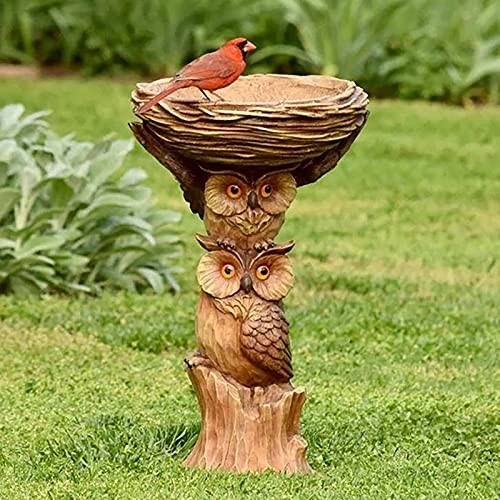 Outdoor Bird Bath Bowl, Resin Pedestal Fountain Decoration for Yard, Garden w/Planter Base, Feeder, Wonderful Outside Decor, Best Choice Gift -E-Owl-