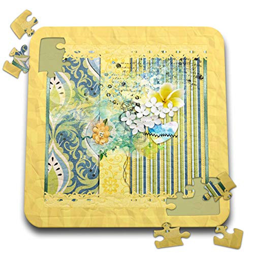 3dRose Image of Yellow, Orange, Blue, and Green, Flowered Striped Design - Puzzles -pzl-338513-2-